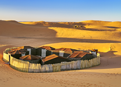 Tents in the middle of the Moroccan Sahara desert tourism