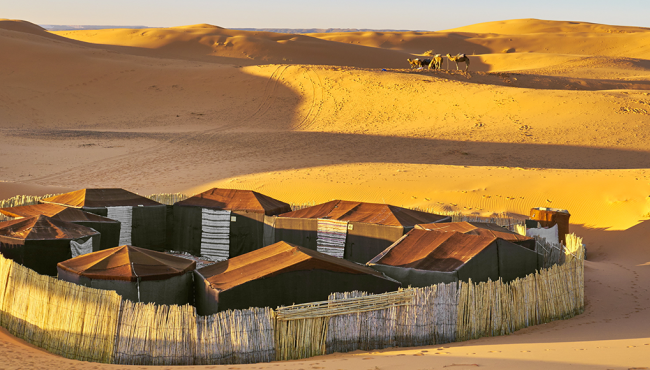 Tents in the middle of the Moroccan Sahara desert tourism